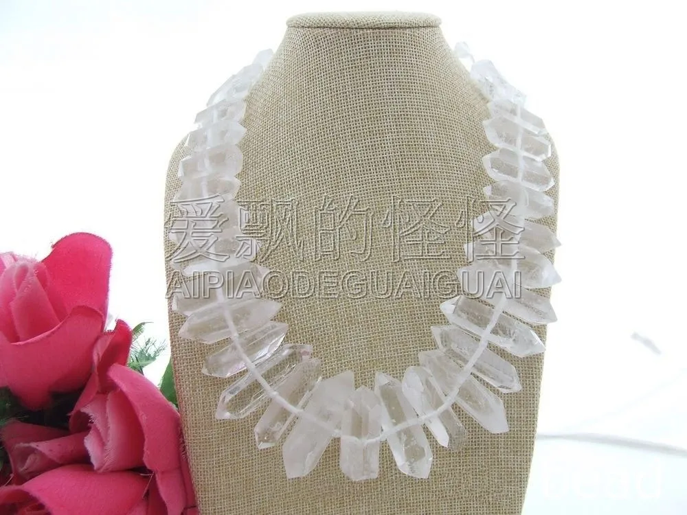 

N110604 21'' 14x43MM Rouble Terminated White Quartz Necklace