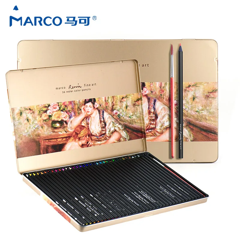 

Marco Raffine 24/36/48 Colors Professional Drawing Colored Pencil Set Iron Box Soluble Color Pencils School Supplies