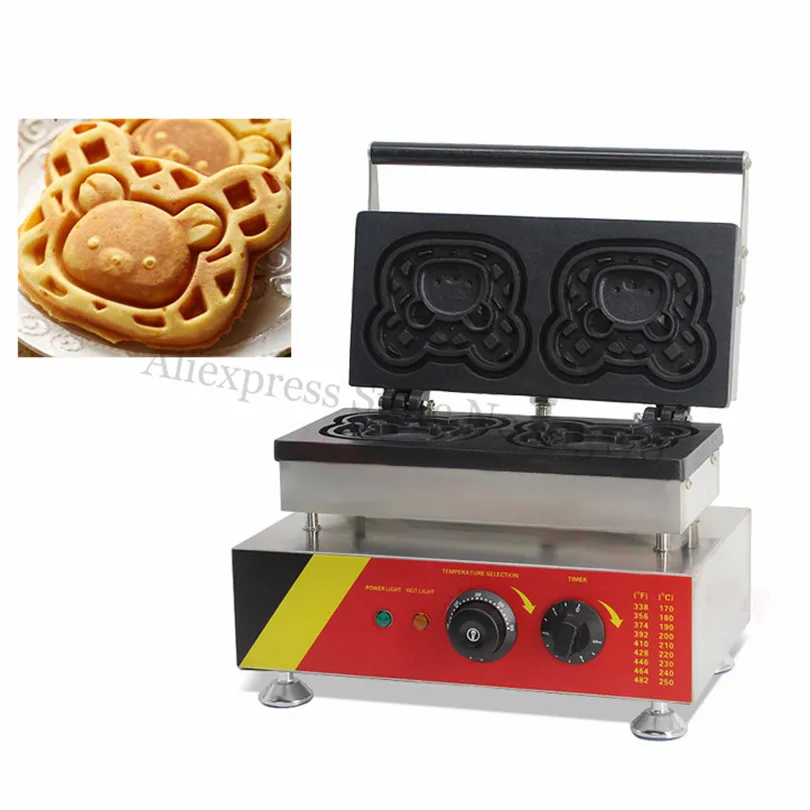Cute Bear Waffle Machine Stainless Steel Cartoon Bear Cake Baker Maker with Timer and