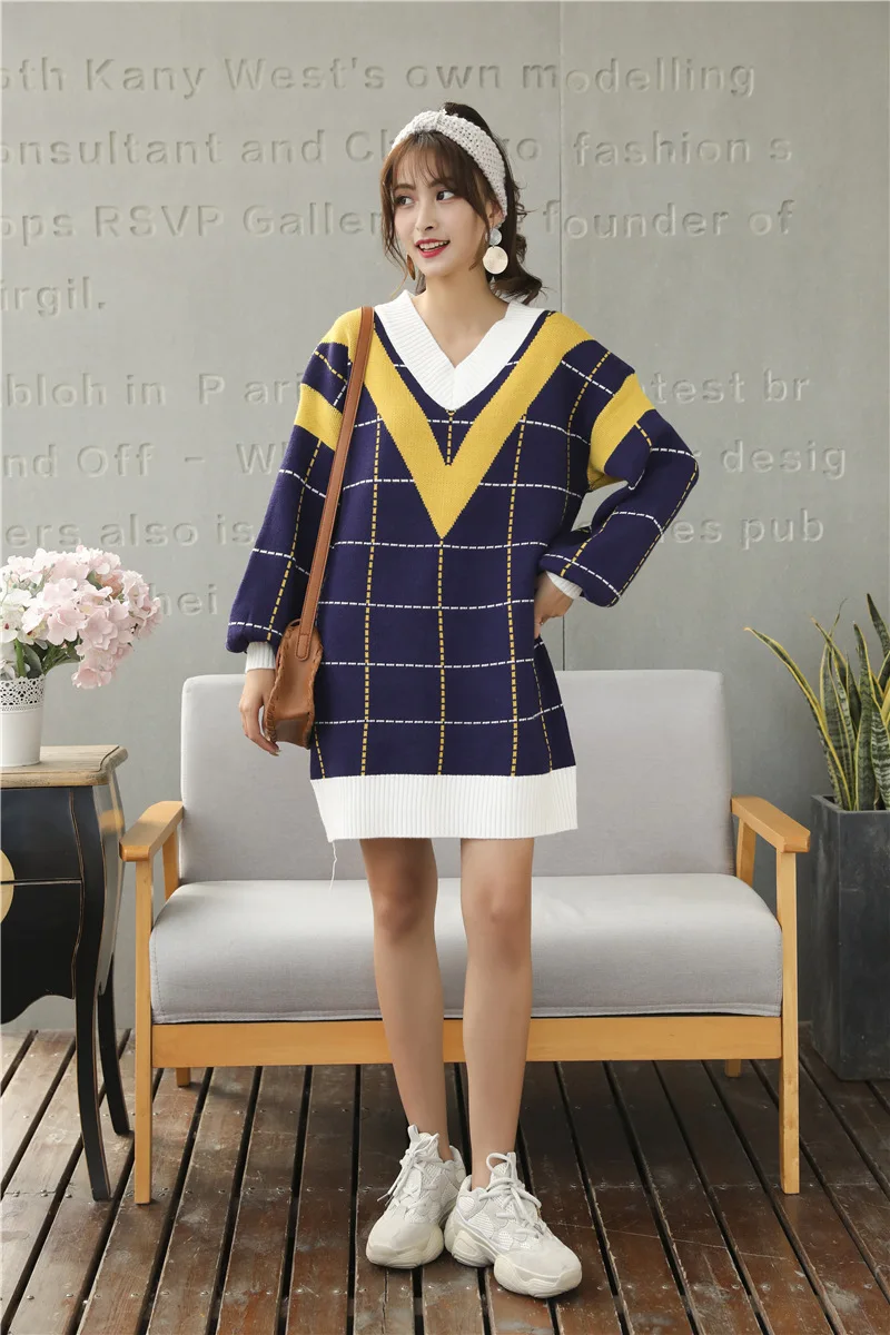 Loose Knitted Sweater V Neck Sweater Female 2018 Women Sweaters dress Pullovers Autumn Long Sleeve Sweater Jumper (31)