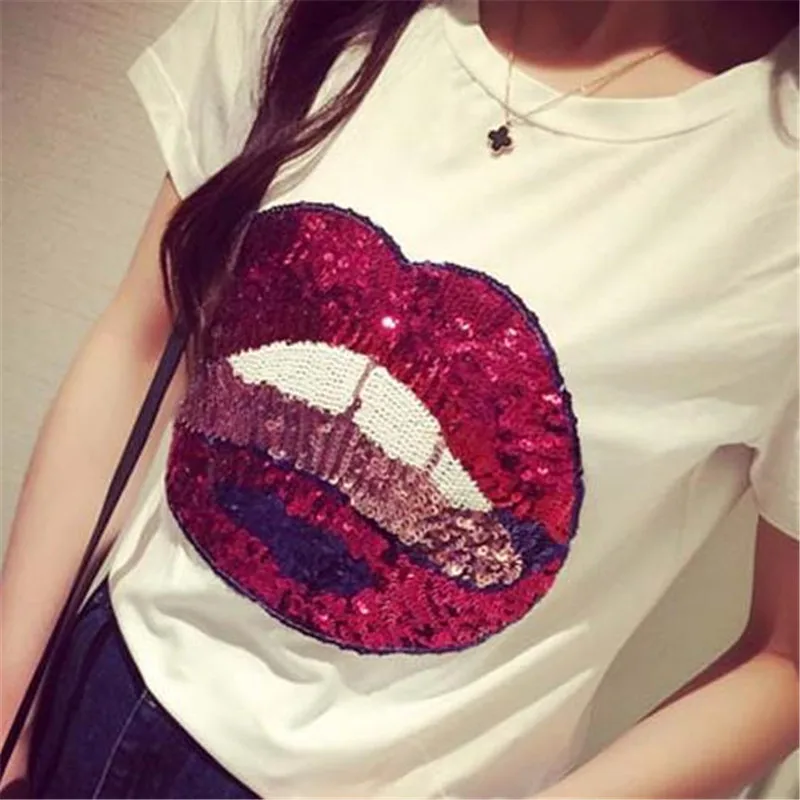 

Clothes Accessories Sequins Iron on Patches For Clothing Fashion Stickers T-shirt Fabric Diy Patch 24m Red Lips Logo