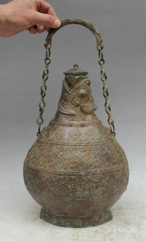 

FREE SHIPPING S2039 17" Old Chinese dynasty Bronze Beast water vessel portable pot bottle kettle
