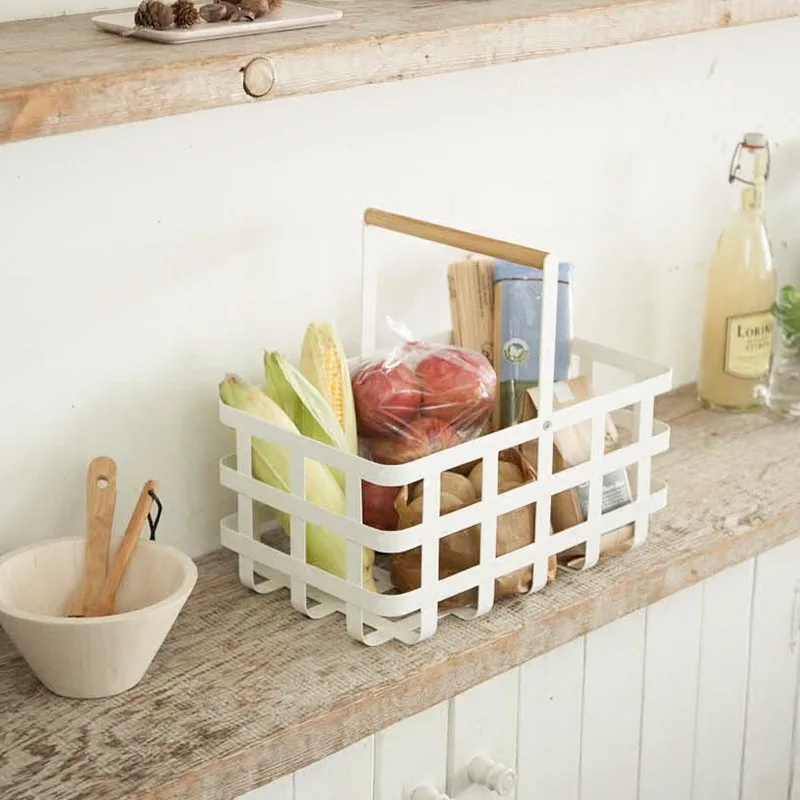 

2019 New Kitchen Wrought Iron Storage Basket Fruit and Vegetable Storage Basket Desktop Grocery Picnic Creative Storage Basket