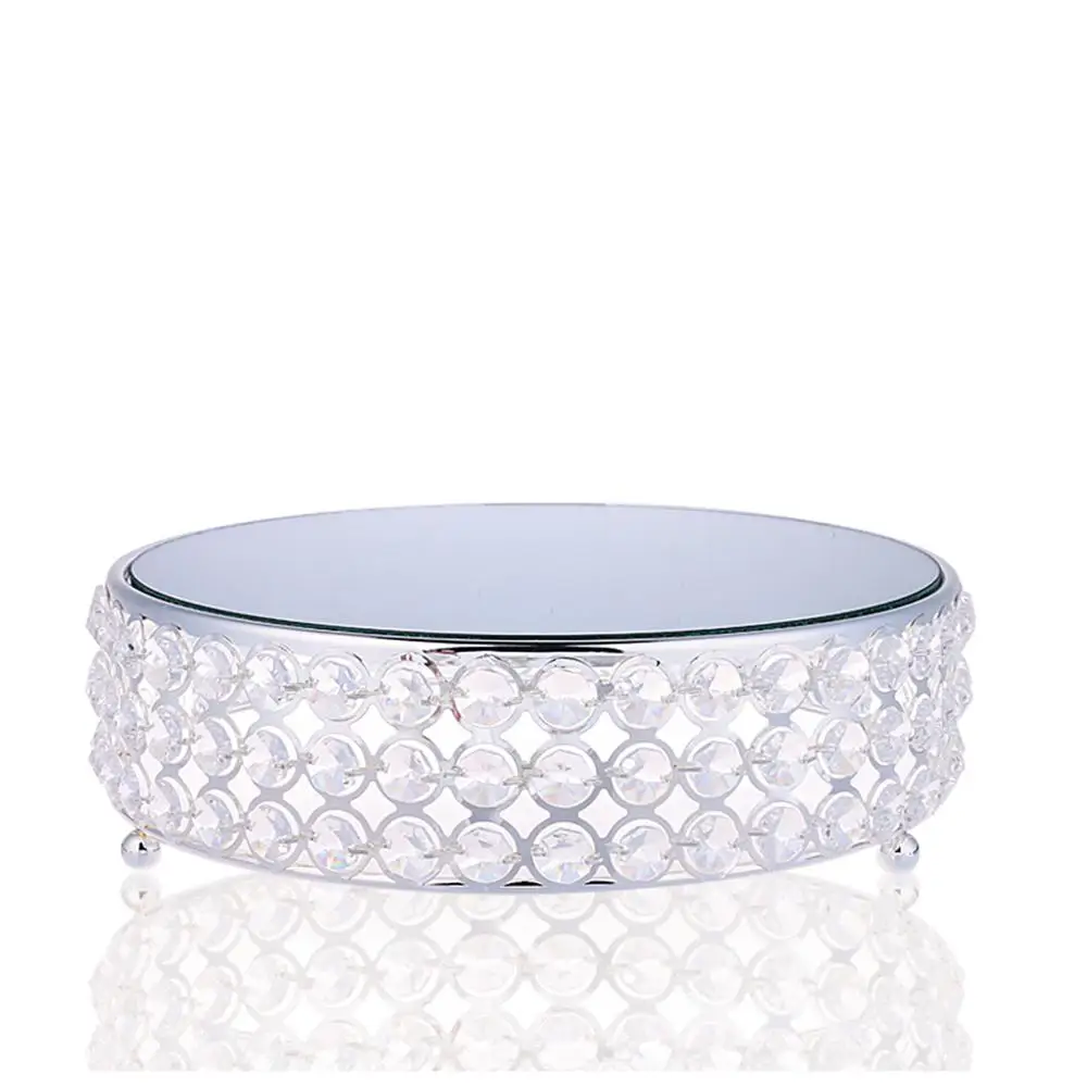 

H&D Wedding Beaded Crystal Metal Cake Centerpiece Stand Wedding Birthday Party Mirror Top Cupcake Display Stand - 9.8" Diameter