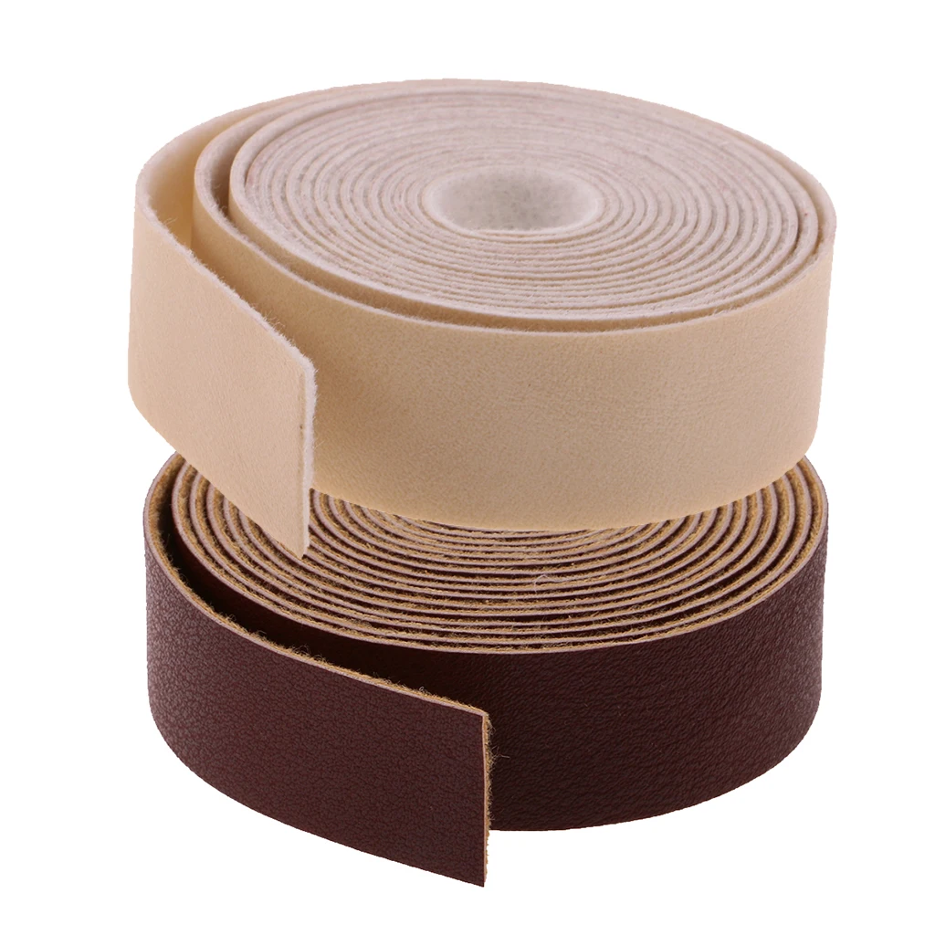2pcs 10 Meters Leather Straps Strip for Belt Handle Crafts Making Garment Accessories Beige/Brown, 2cm Wide
