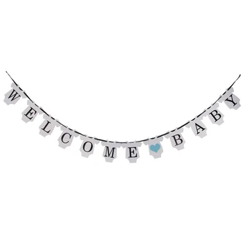 

FBIL-Welcome Baby Blue heart Baby Shower Ammer garland
