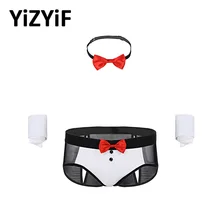 Купальник Мужской купальный костюм, комплект нижнего белья, прозрачные сетчатые плавки, плавки, нижнее белье с галстуком-бабочкой и манжетами, Шорты для плавания