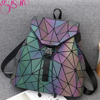 

GUSURE Women Laser Luminous Backpack Geometric Shoulder Bag Folding Student School Bags For Teenagers Cool Hologram Backpacks