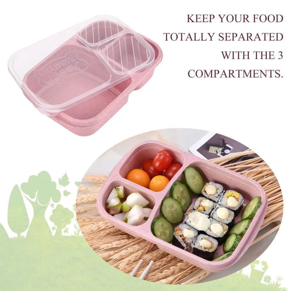 Пшеничная солома Bento Box 3 сетки с крышкой микроволновая печь пищевой ящик биоразлагаемый контейнер для хранения Ланч столовая посуда Bento Box Set