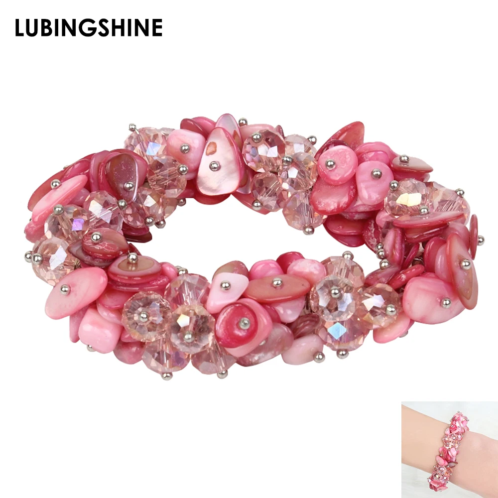 

Boho Shell Natural Stone Crystal Bracelet&Bangle Handmade Elastic Strand Beads Bracelets for Women Holiday Wristband Jewelry