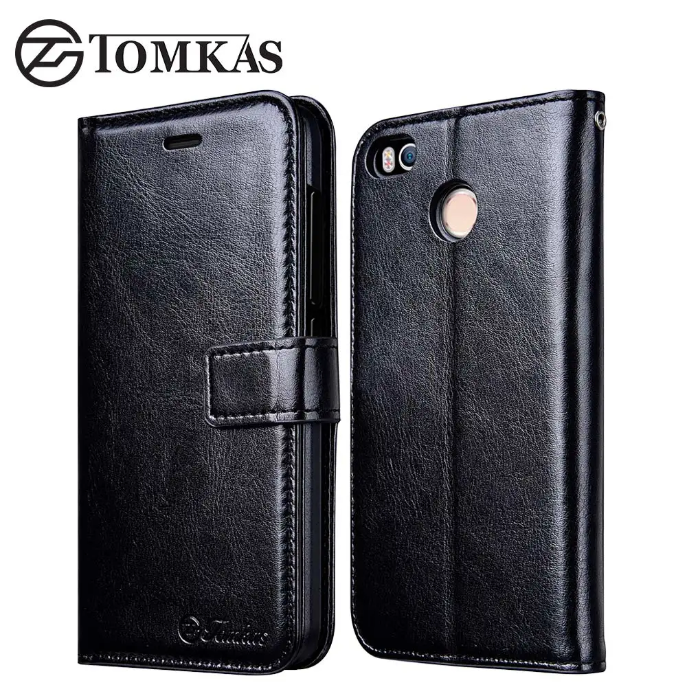 Tomkas Xiaomi Redmi 4x чехол кожаный бумажник PU с Стенд откидная крышка Coque случае