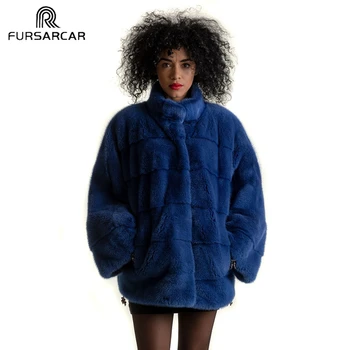 

FURSARCAR Femme Blue Mink Fur Coat Luxury 2019 Fashion Winter Natural Fur Jacket For Women Warm Thick Down Outwear With Collar