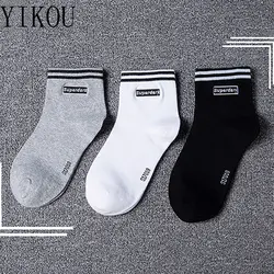 2019 мужские черные полосы чистый цвет индивидуальная вышивка надписи носки колледж ветер джокер хлопковые носки