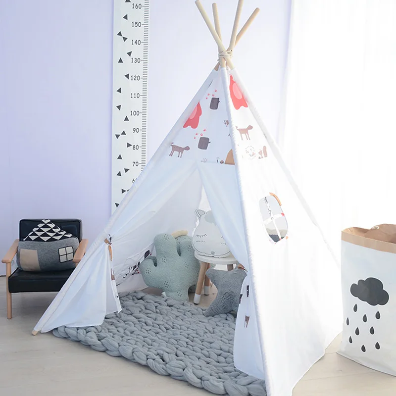 Хлопок креп палатка-вигвам для детей ребенок Типи детская комната Wigwam игровой домик девочка мальчик игрушки для детей Продукты 4 полюса фото