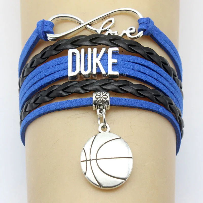

Infinity Love DUKE Basketball Bracelets Sports Round Pendant Charm Handmade Rope Leather Weave Bangles For Women Men Jewelry