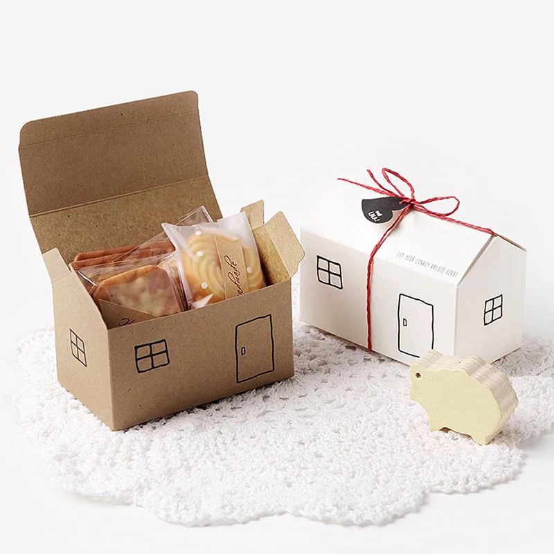 

5pcs/lot Cute Small House Shape Baby Shower Candy Boxes Baking Pastry Packaging White Wedding Party Favor Candy Gift Box