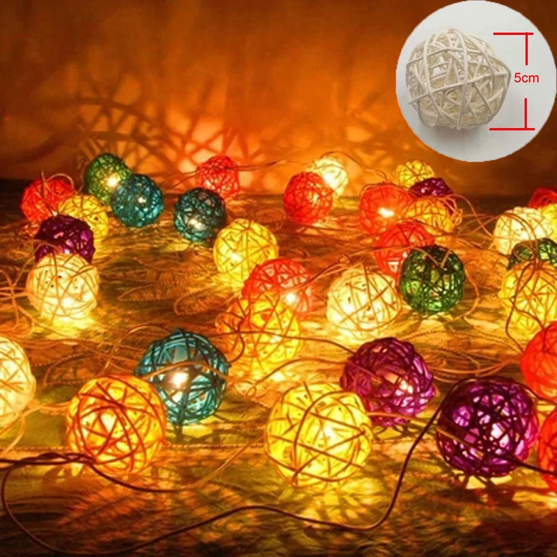 5 m/m 10 m LED Luces de Navidad al aire libre interior 5 cm bolas decorativas de ratán cadena Led Luces de hadas guirnalda Luces Led Para Fiestas