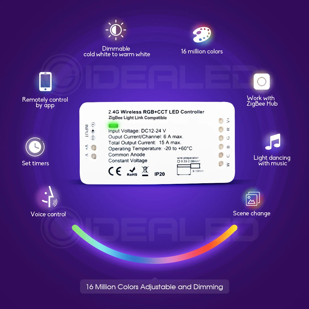 US $21.39 Smart RGBWW LED Strip Light Zigbee Controller RGBWW Color Changing Work With Zigbee Hub And Echo Plus Dimmable Ambient Light