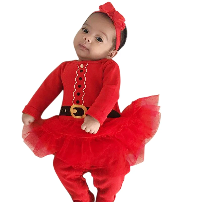 

2019 Christmas Newborn Baby Girls Clothes Xmas Tutu Dress Cute Infant Bebes Mesh Cake Romper Dresses Party Costume
