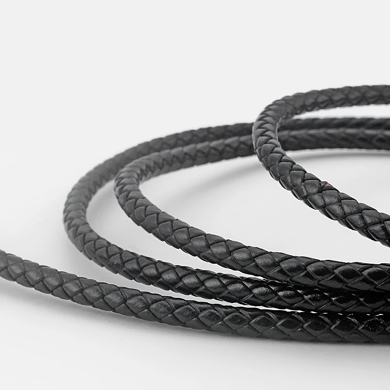 

6mm Round Black Bolo Braided Real Genuine Leather Cord For DIY Jewelry Fittings