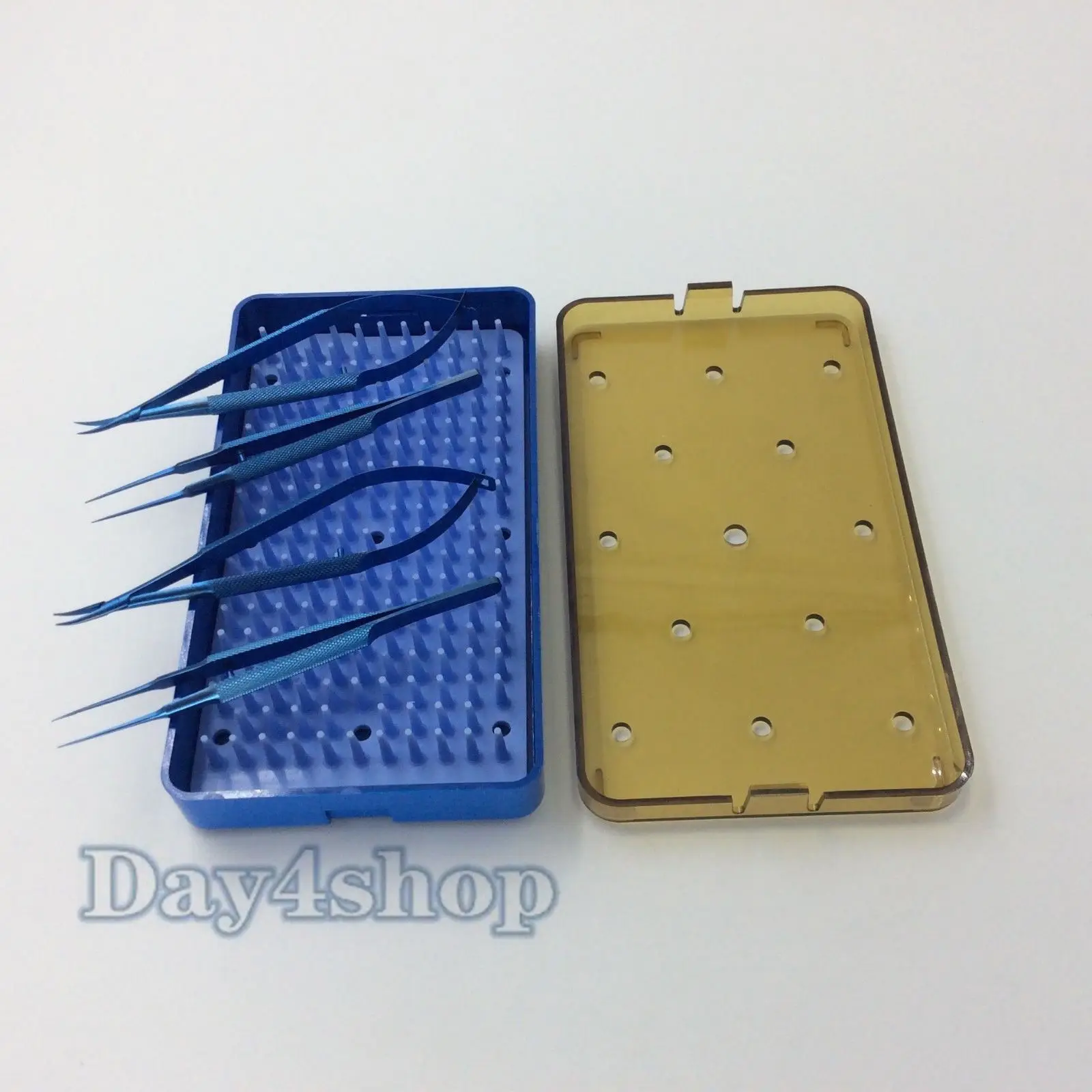 

New 4pcs titanium instruments set forcep needle holder scissor + tray case box