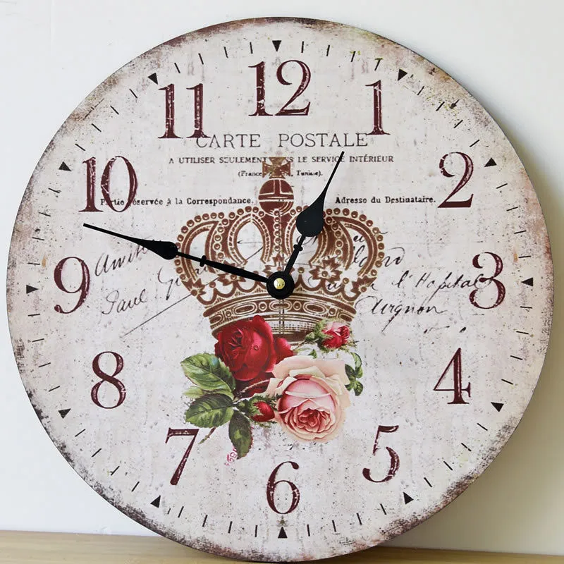 New Retro Crown Design Wall Clock Solid Wood Frame Wall Clock Quiet