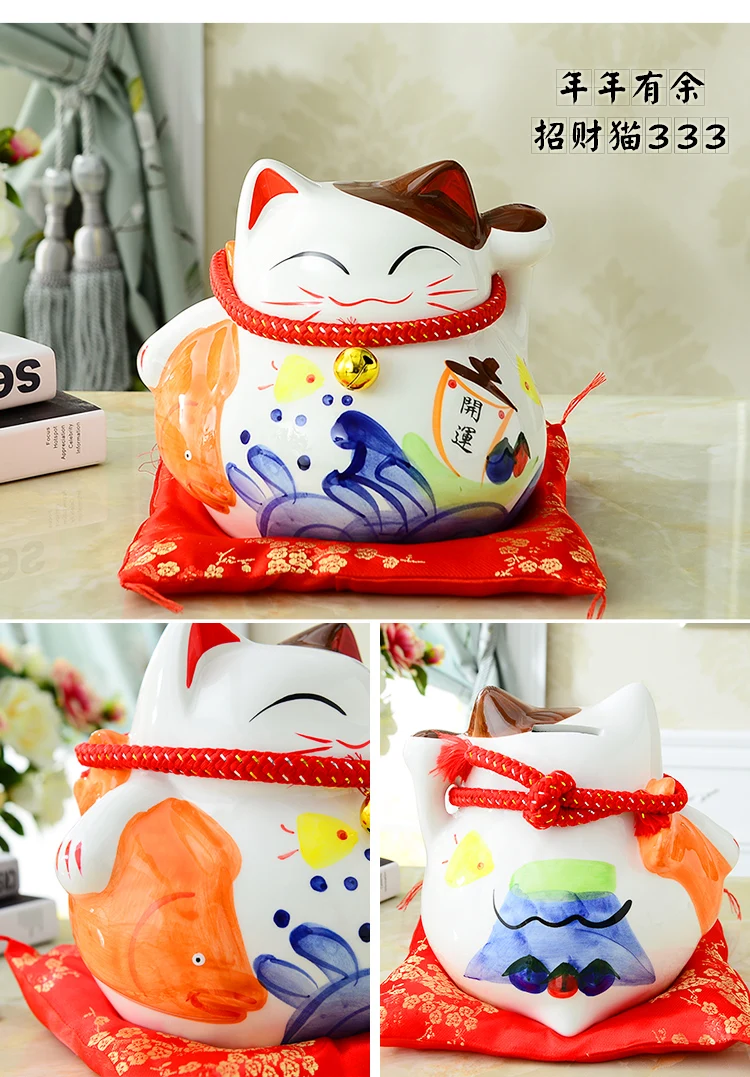 10 дюймов Maneki Neko керамика Lucky Cat домашний декор фарфоровые декоративные украшения бизнес-подарки Фортуна кошка копилка фэншуй ремесло подарок