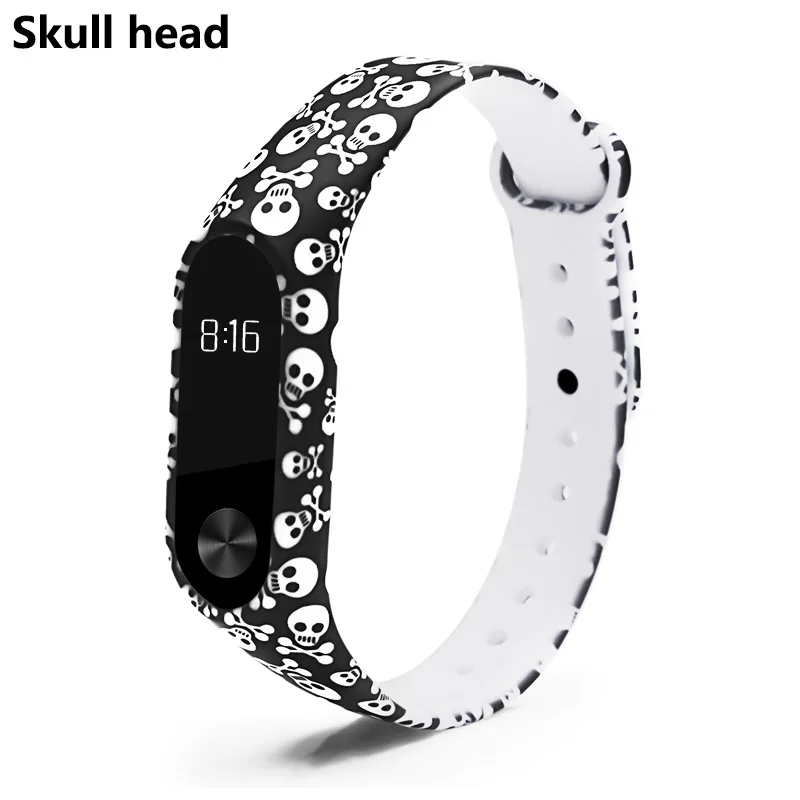 Skull BOORUI Miband 2 аксессуары mi band 2 ремешок цветной специальный силиконовый ремешок для Xiaomi Mi Band 2 смарт-браслеты Smartband - Цвет: Skull