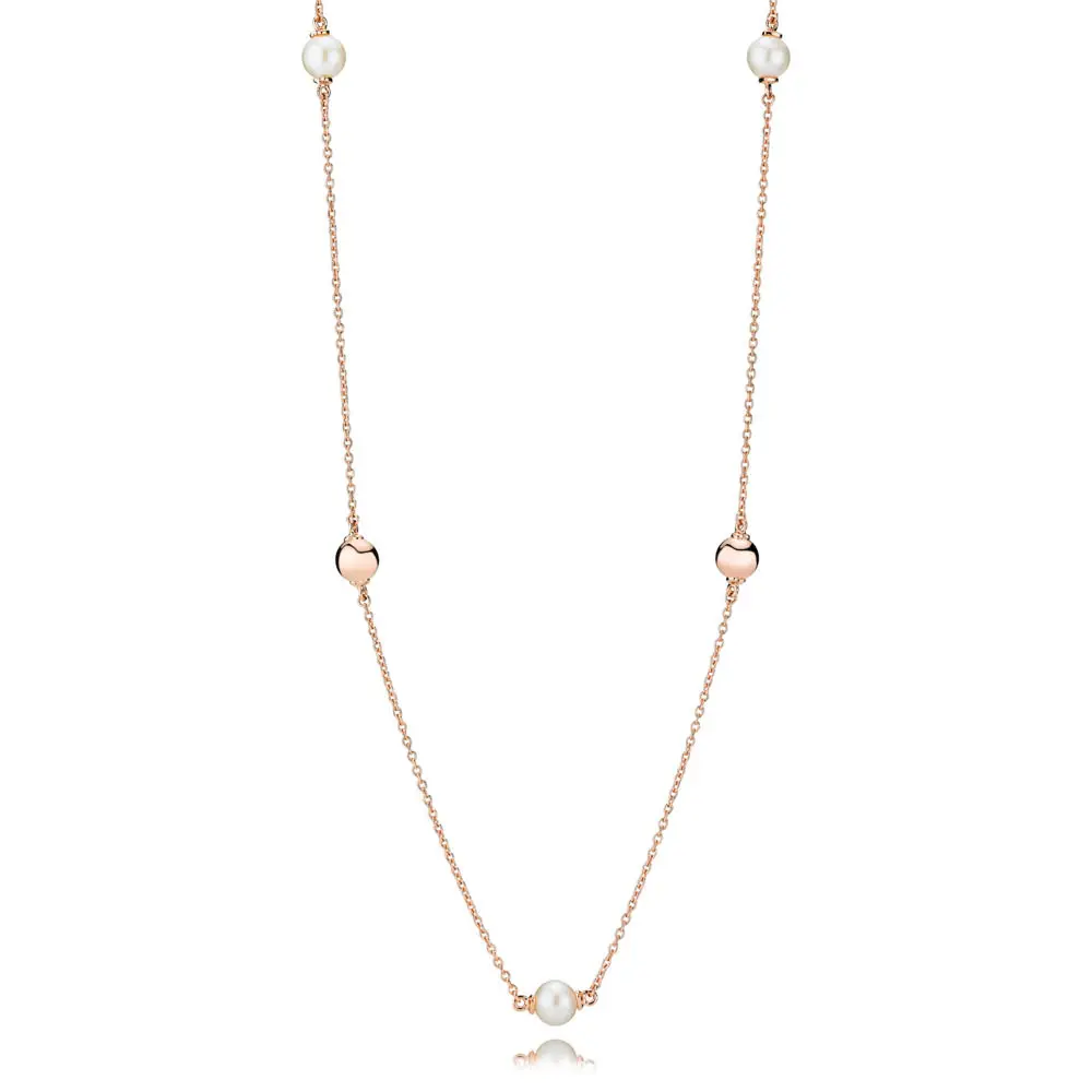 

100% 925 Sterling Silver 387550P ROSE CONTEMPORARY PEARLS NECKLACE Women's Fashion Chain High Quality Silver 925 Jewelry
