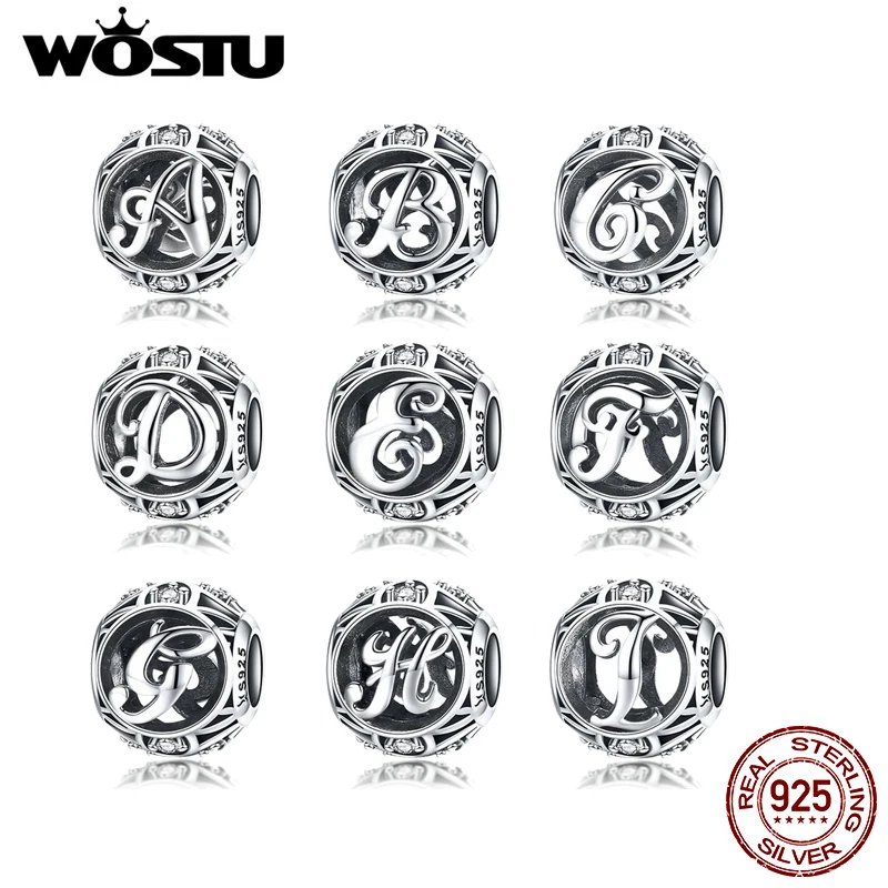 WOSTU,, модные бусины из натуральной 925 пробы, серебряные подвески с полыми буквами, подходят для браслетов и ожерелий, сделай сам, серебряные ювелирные изделия, изготовление FIC738