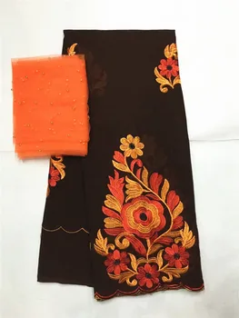 

nigerian lace fabric 2019 high quality lace 100% cotton embroidered swiss voilce lace with beaded tulle scarf set