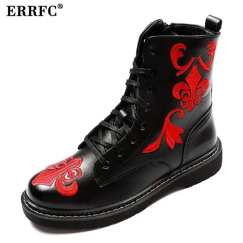 

ERRFC Fall Spring New Arrival Men Leisure boots Fashion high-top zipper Ankle boots Man Embroidered British Casual Shoes Men