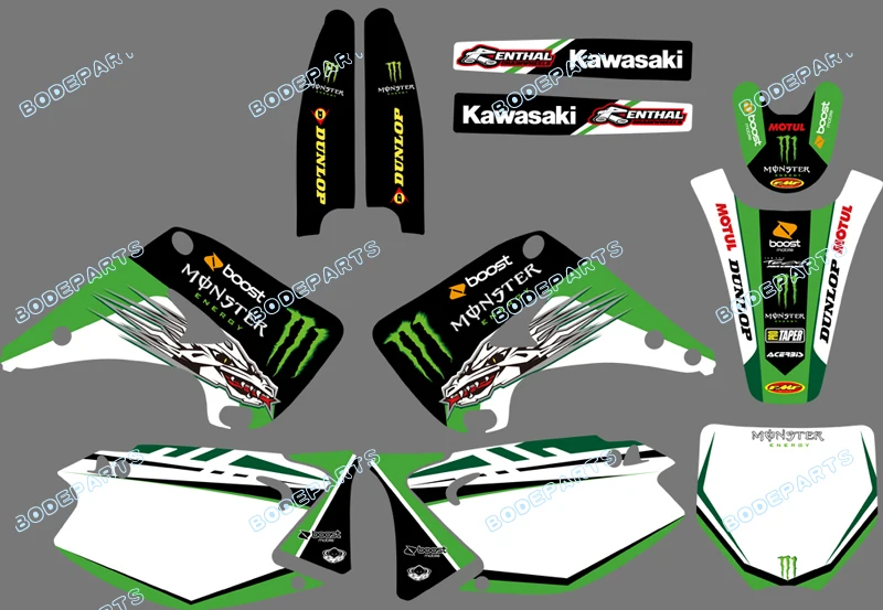

0075 New TEAM GRAPHICS&BACKGROUNDS DECALS STICKERS Kits for KAWASAKI Motorcycle KX125 KX250 2003 2004 05 06 07 08 09 10 11 2012