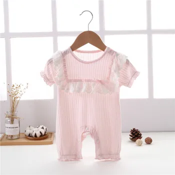 

-Baby clothes One-Piece Rompers Buttons-Up 100% Cotton Short-Sleeves Pink Cute Rompers 3-12 Months