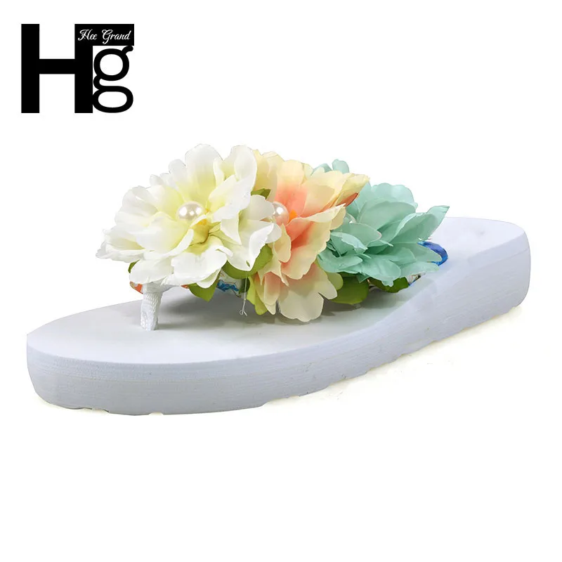 HEE GRAND Bohemia Flowers Woman Beach Flip Flops Summer Sandals Slip- Resistant Slippers Platform Sandal XWT290