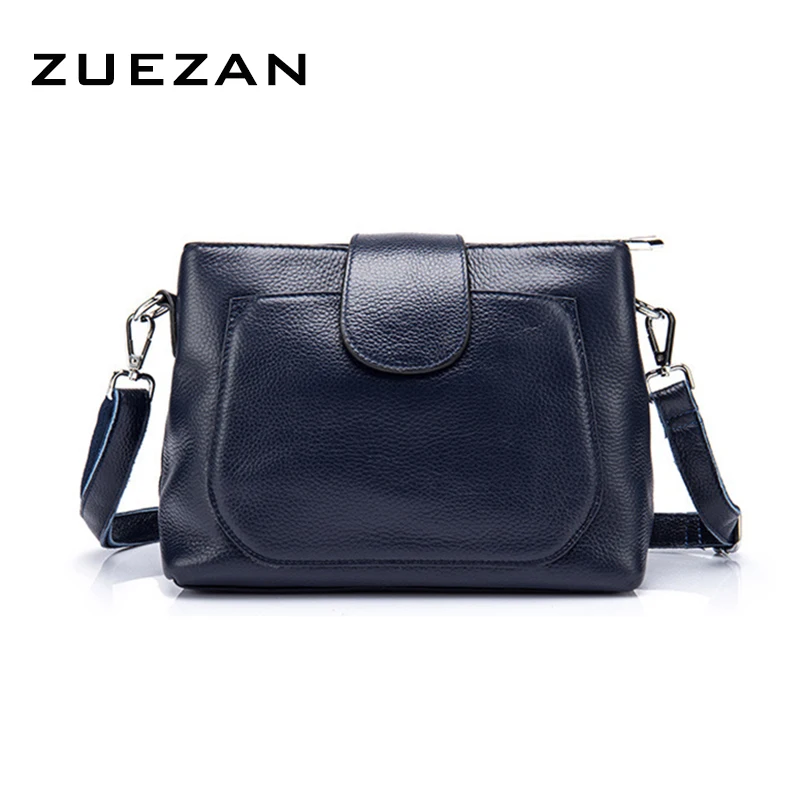 

24*18*10cm, 2 Zipper Compartments, Women's Genuine Leather Messenger Crossbody Bag, Real Skin Female Shoulder Bag,A112