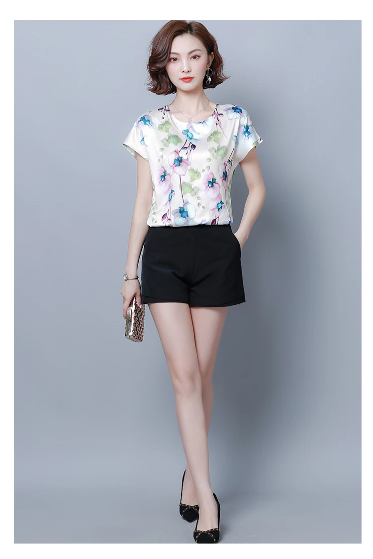 Корейские модные шелковые женские блузки с цветочным принтом, атласные белые женские рубашки размера Плюс XXXL/4XL Blusas Femininas Elegante, женские топы