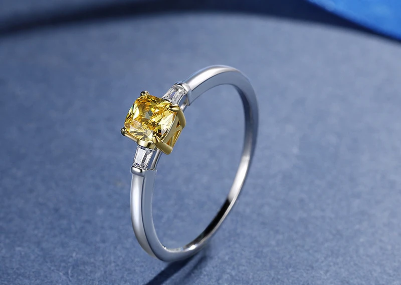 Yanleyu Chic Princess Cut 5MM Yellow Cubic Zircon Engagement Ring 925 Silver Color Wedding Jewelry Finger Ring PR310