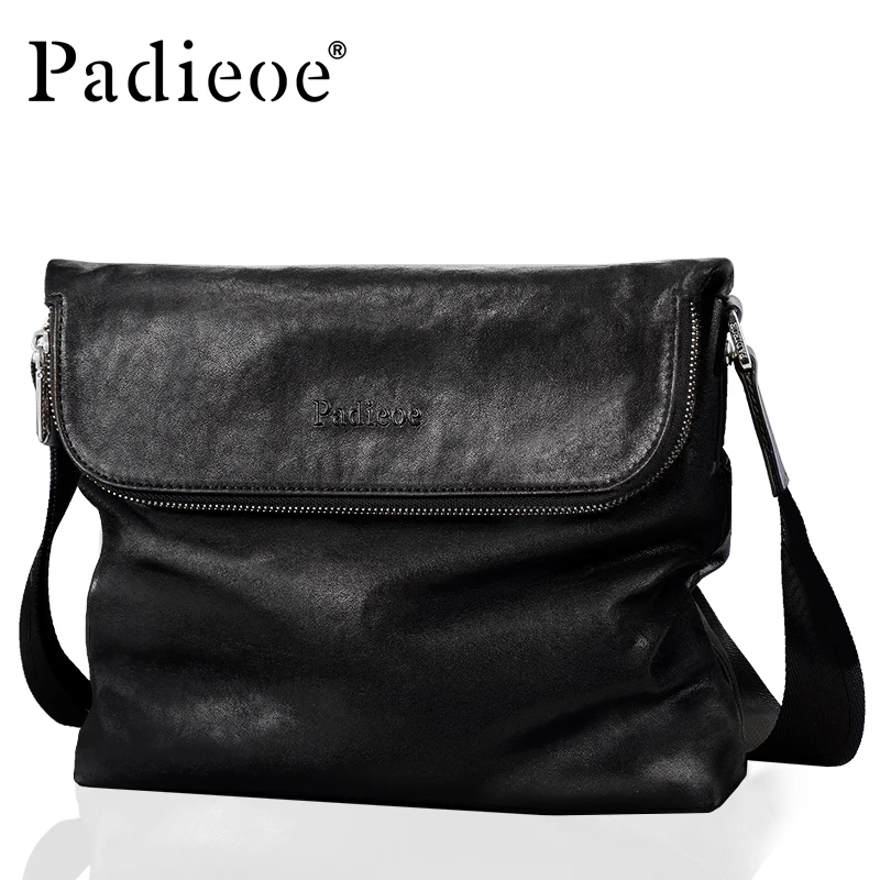 

Padieoe Cowhide Leather Business Men Zipper Brand Crossbag Genuine Leather Fashion Shoulder Bag Luxury Male Messenger Bags