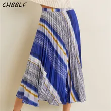 CHBBLF Женская стильная полосатая плиссированная юбка женская элегантная Боковая Молния fly Дизайн повседневные юбки POP1924