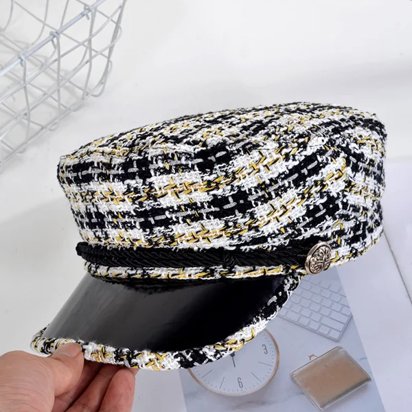 Зимние винтажные шапки для женщин, модные золотые нитки, твидовая военная шляпа, бейсболка Gorras planas cap s, женская кепка с якорем - Цвет: Цвет: желтый