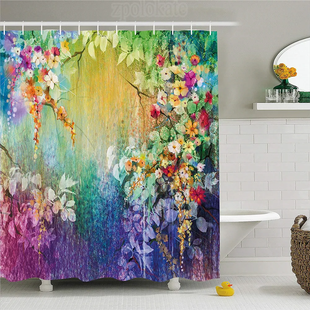 

Watercolor Flower Home Decor Shower Curtain Fairy Floral Wisteria Lush Foliage Supreme Feminine Old Fashion Art Fabric Bathroo