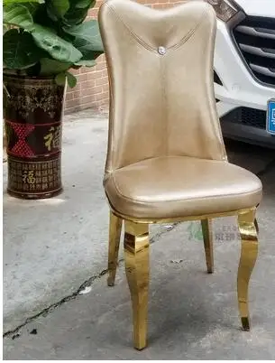 Simple stainless steel wine restaurant dining chair modern fashion leisure cafe back metal leather table chair .