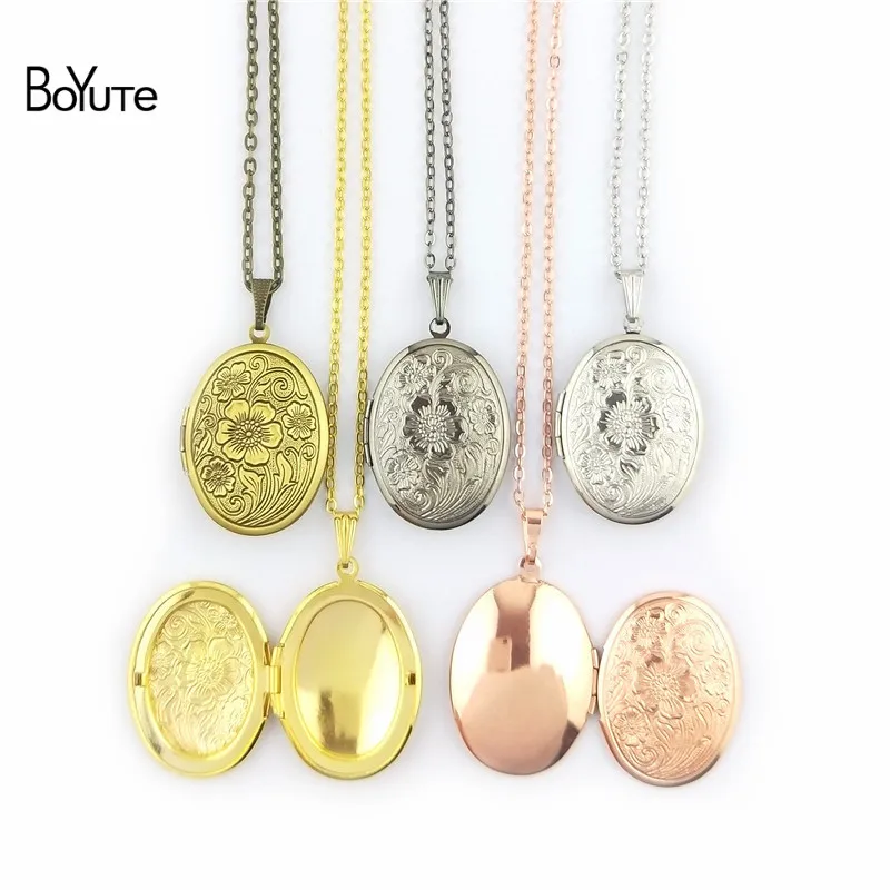 BoYuTe 70CM Chain 2329MM Oval Open Photo Pendant Locket Necklace Vintage Jewelry (2)