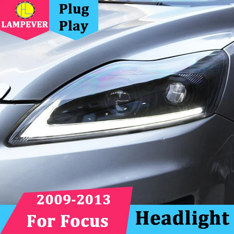 2 шт. светодиодный фары для Ford Focus 2009-2013 фары ксеноновые HID комплект Противотуманные фары светодиодный дневные ходовые огни динамический сигнал поворота