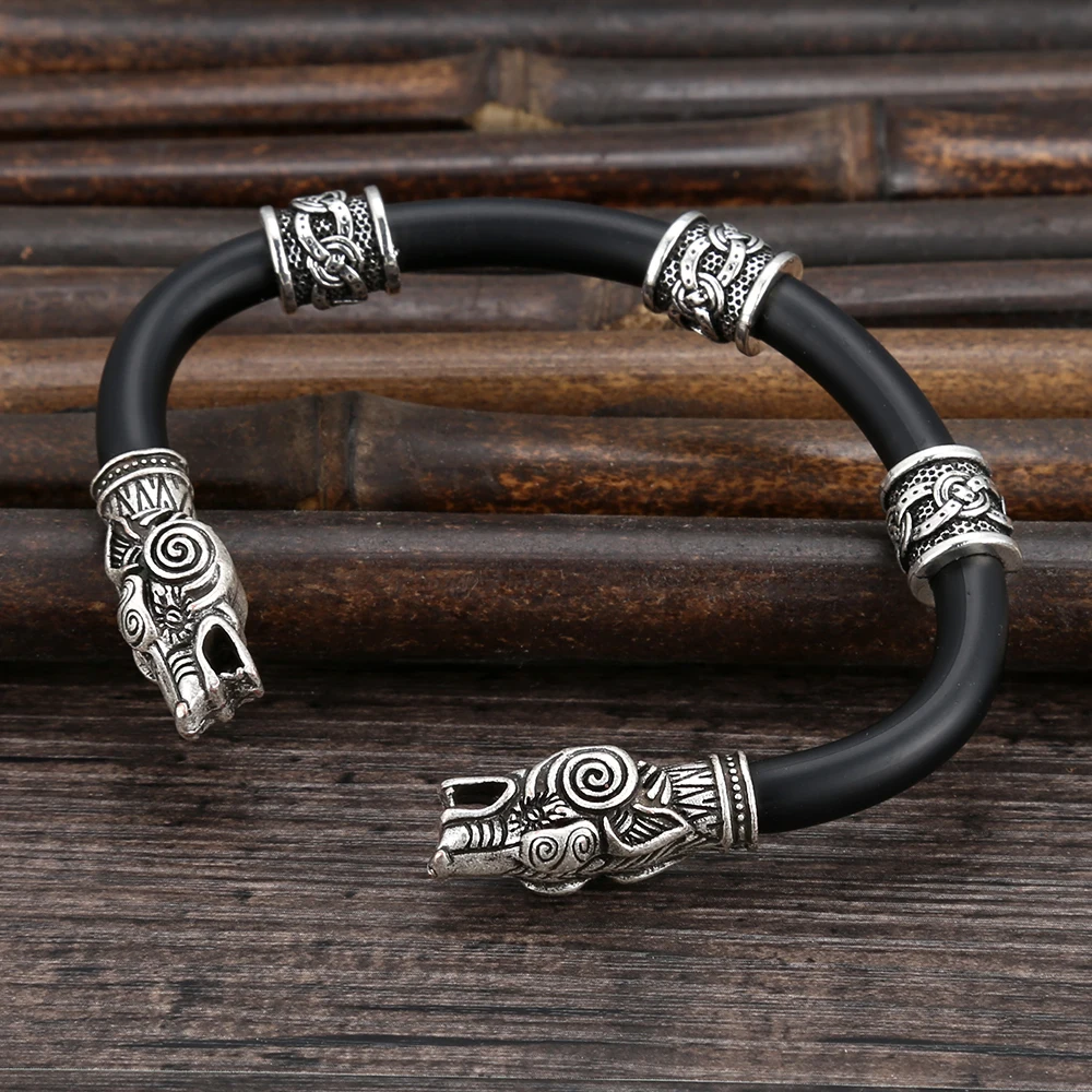 Браслет викинга винтажный Walf головной браслет-амулет руны викингов браслет из бусинок манжета рука черный браслет из натуральной кожи подарок - Окраска металла: B