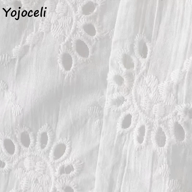 Yojoceli Лето 2019 г. рюшами рукавом Хлопок Вышивка блузки рубашки топы для женщин