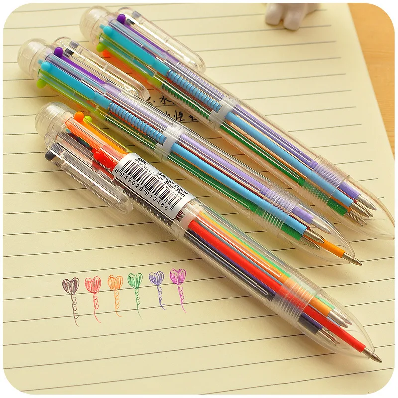 

1 Pcs 6in1 Ballpoint Pen Multi Color Ball Pen Korean Stationary Marking Pens Office School Supplies