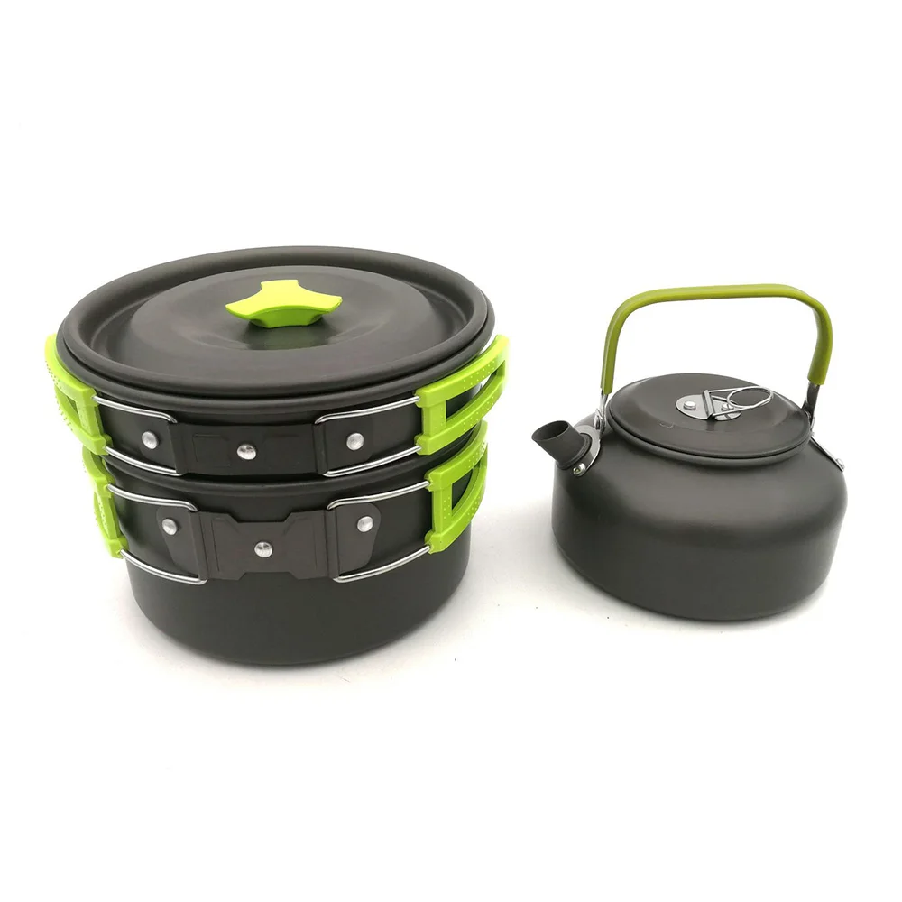 SJ-Maurie al aire libre vajilla portátil Camping olla Pan Kettle Set de aleación de aluminio utensilios de cocina 3 unids/set herramienta de cocina para Picnic barbacoa