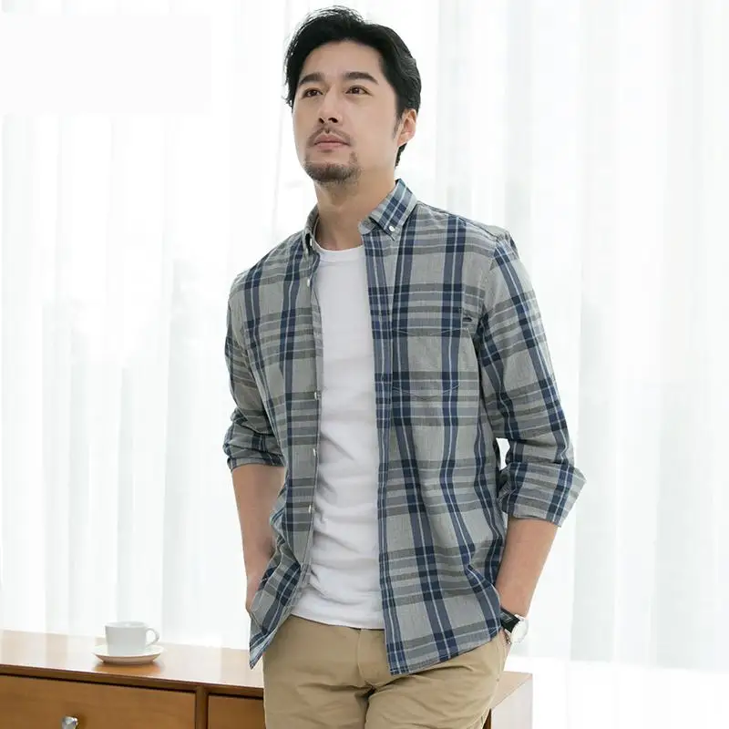 

2019 New Arrival Fashion Mens Long Sleeve Men Trend Large Loose 100%cotton Casual Plaid Casual Shirts Plus Size MLXL2XL3XL-6XL